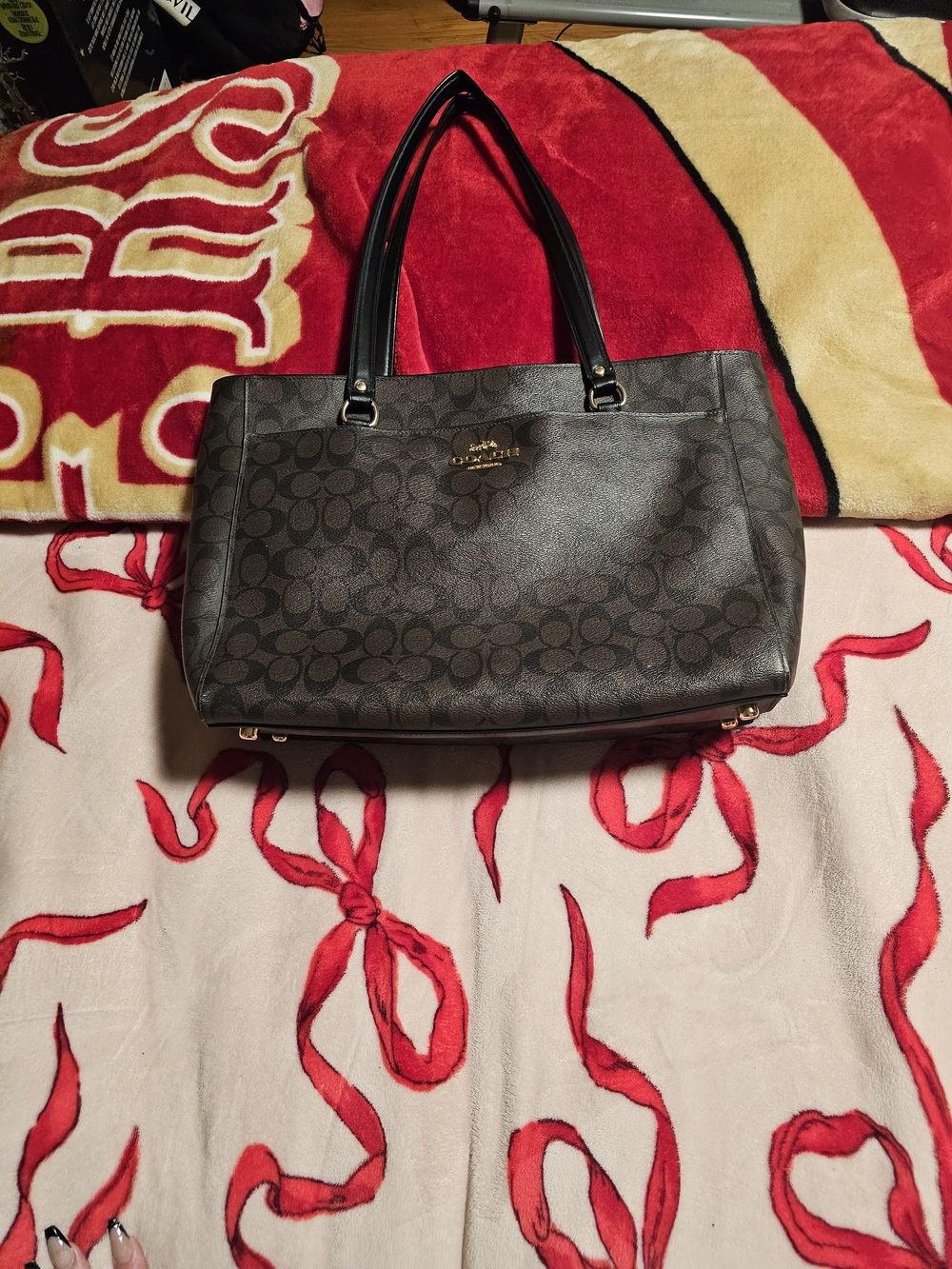 Coach Signature Canvas Tote Bag in Dark Brown Black